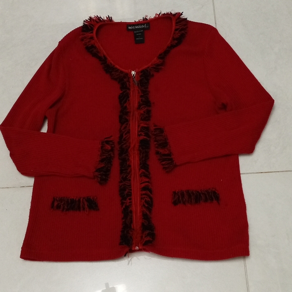 Vibrant red zippered sweater with fringes🐞🐞🐞 - Picture 1 of 8